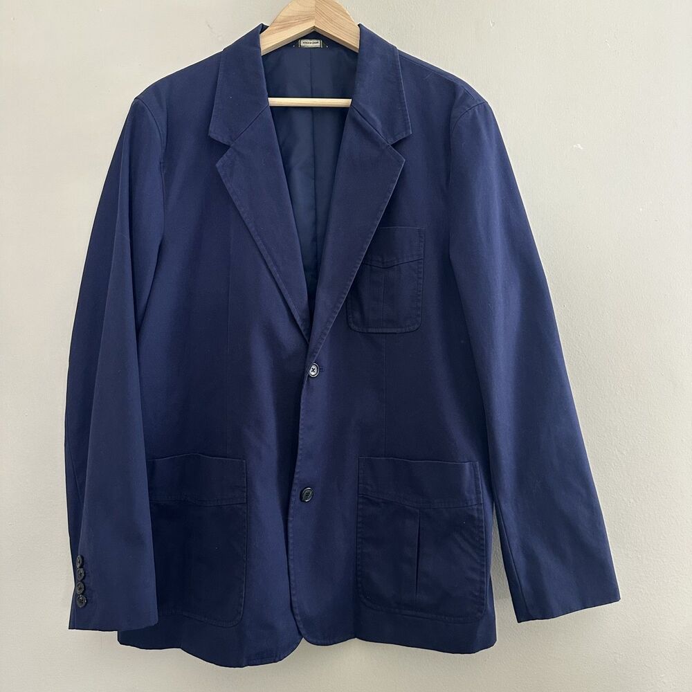 Eddie Bauer Navy Blue Blazer 100% Cotton Jacket Men Large Preppy Academia Formal